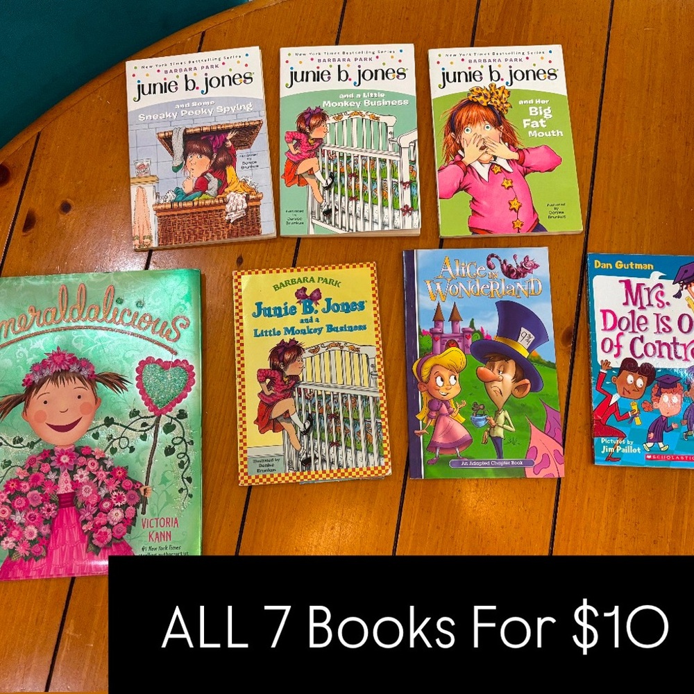 7 Kids Books Including 4 June B. Jones, Alice in Wonderland, etc..